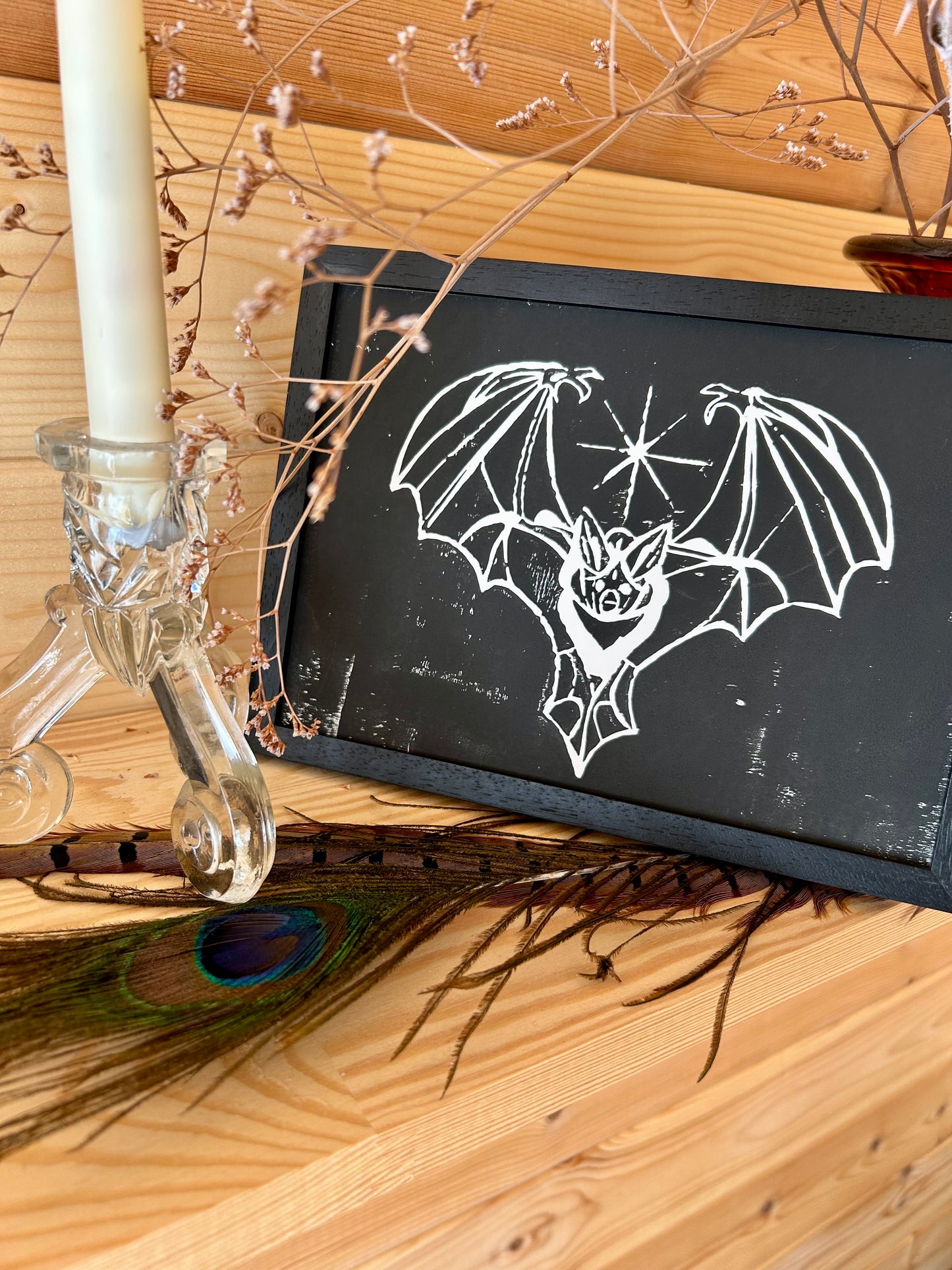 Gothic Bat A5 Lino Print – Handprinted | Framed or Unframed