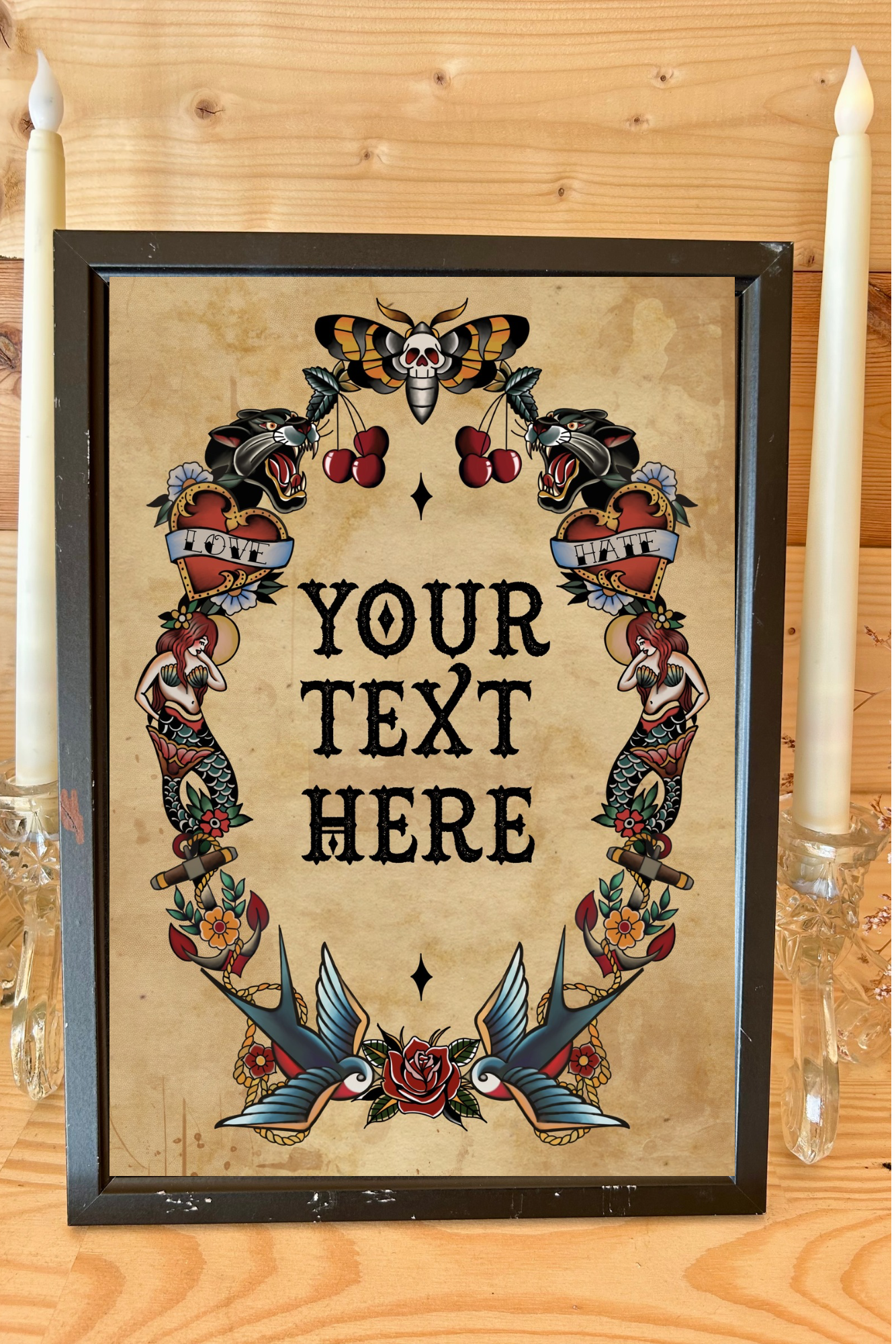Custom Traditional Tattoo Style Print – A4 Art Print | Framed or Unframed
