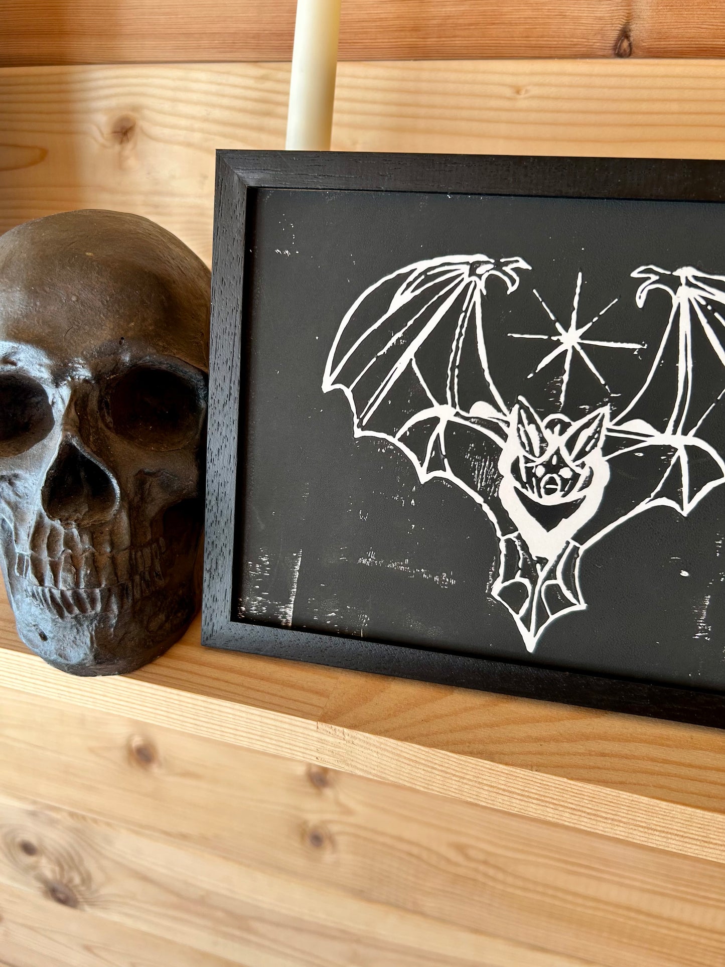 Gothic Bat A5 Lino Print – Handprinted | Framed or Unframed