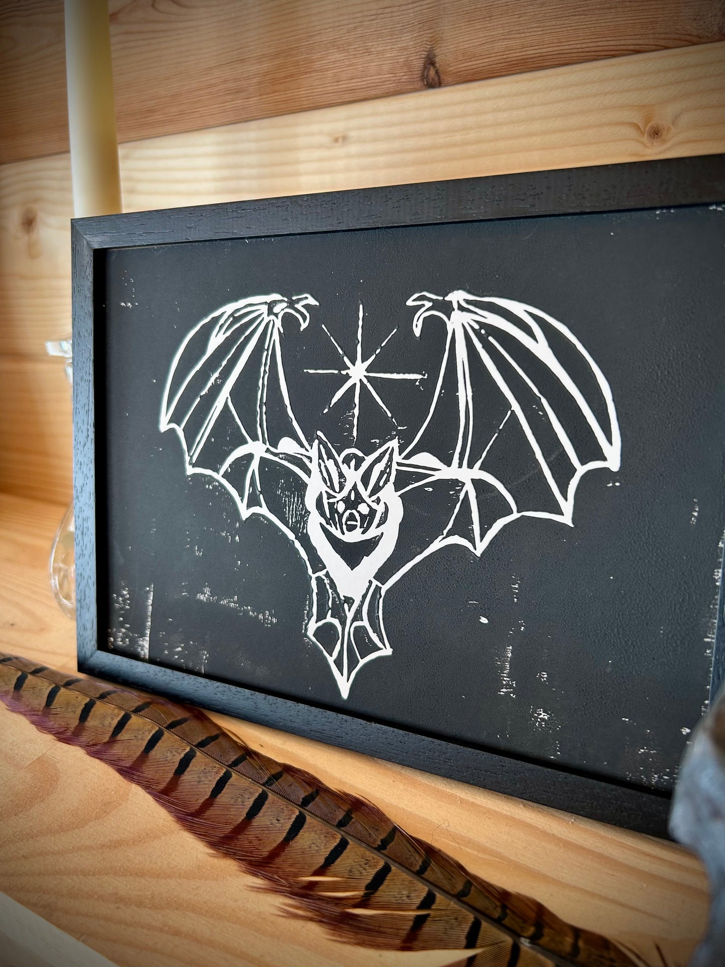 Gothic Bat A5 Lino Print – Handprinted | Framed or Unframed