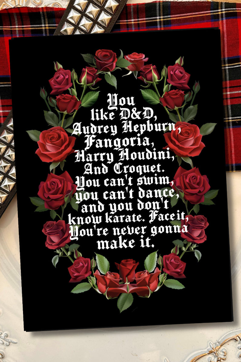 My Chemical Romance Inspired Greeting Card | "I'm Not Okay" Lyrics | Gothic Rose Illustration | Premium| A4 Print