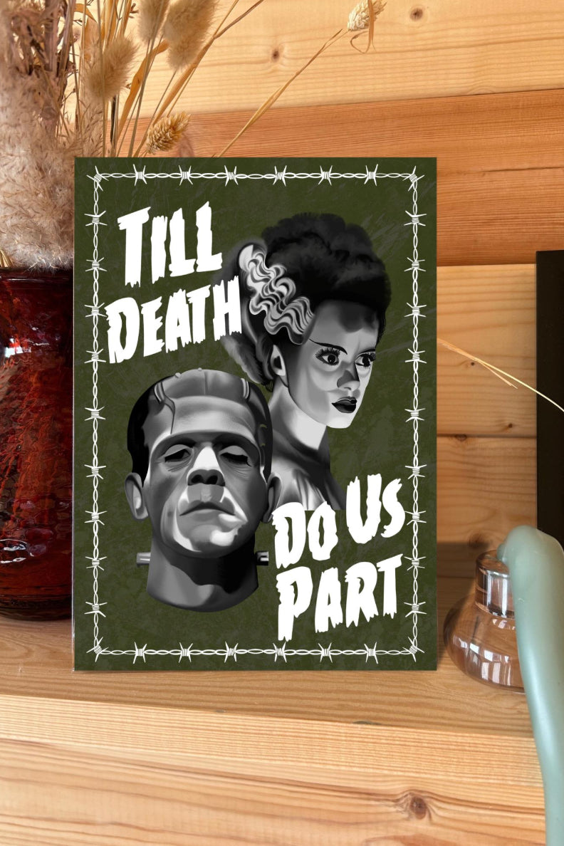 From Death Do Us Part Frankenstein & Bride of Frankenstein Wedding/Engagement Card, gothic, horror, classic horror