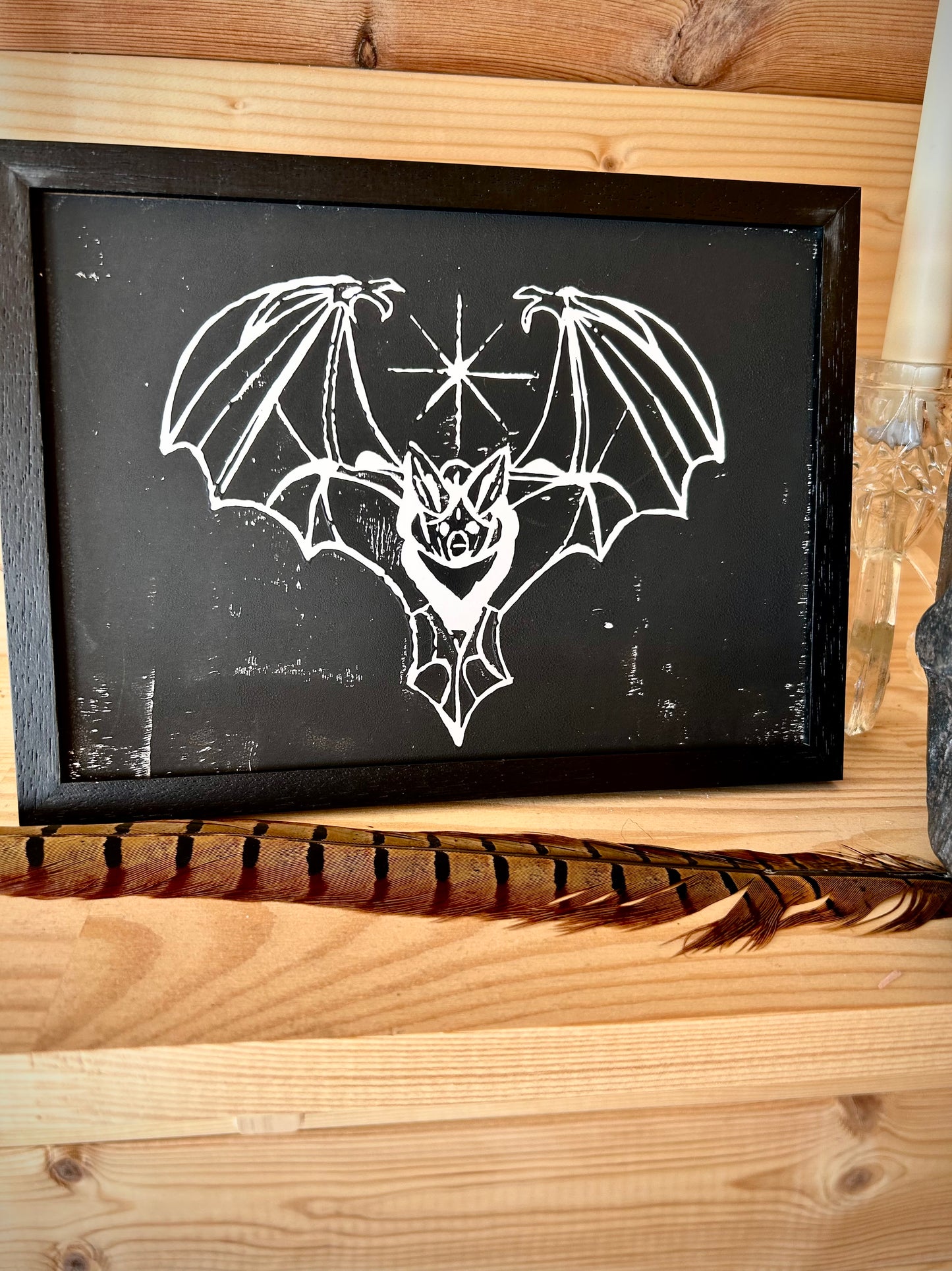 Gothic Bat A5 Lino Print – Handprinted | Framed or Unframed
