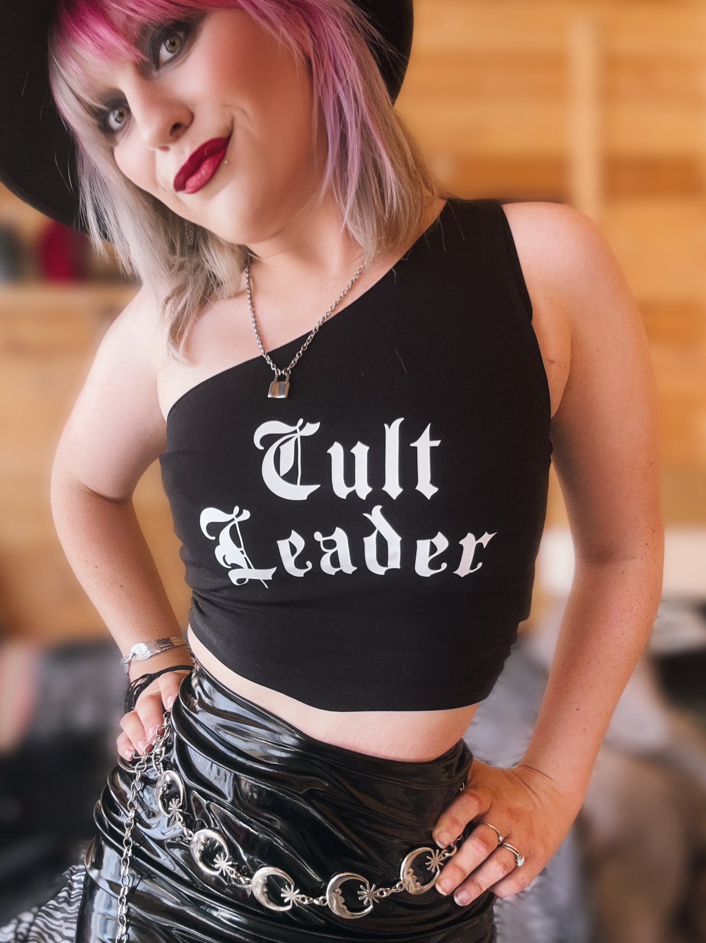 Cult Leader One-Shoulder Crop Top | Gothic Alternative Statement Tee