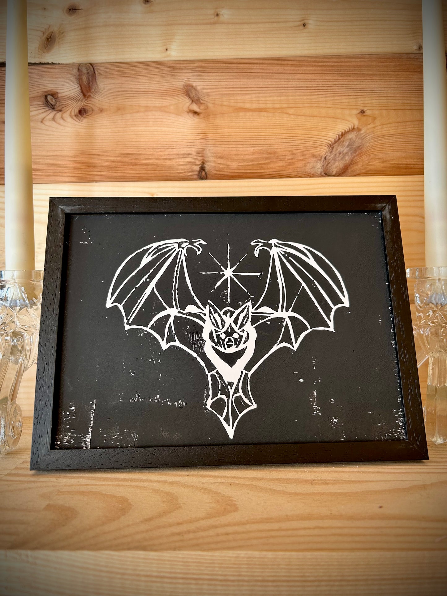 Gothic Bat A5 Lino Print – Handprinted | Framed or Unframed