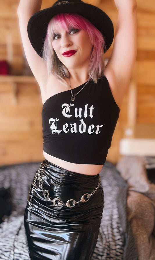 Cult Leader One-Shoulder Crop Top | Gothic Alternative Statement Tee