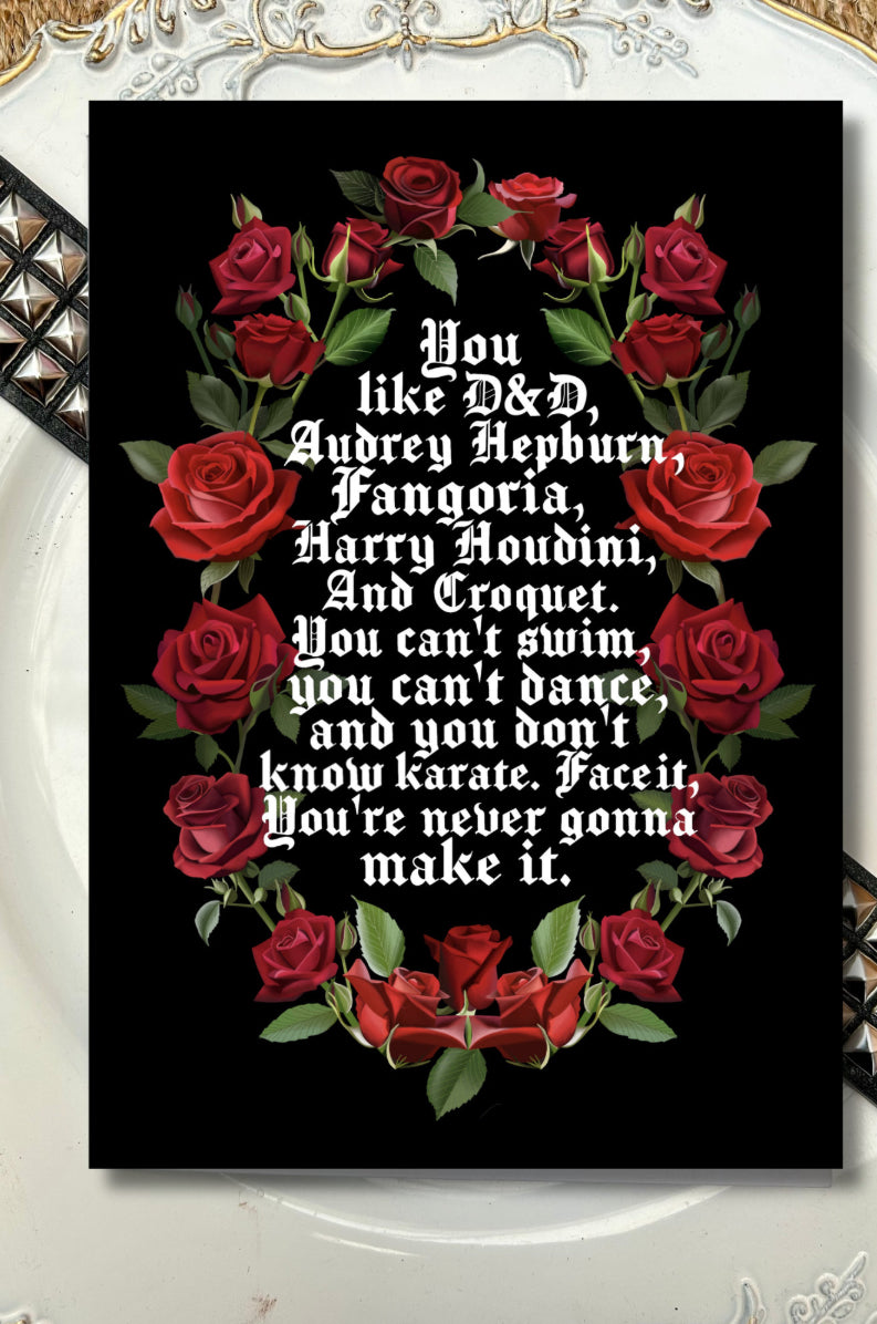 My Chemical Romance Inspired Greeting Card | "I'm Not Okay" Lyrics | Gothic Rose Illustration | Premium| A4 Print