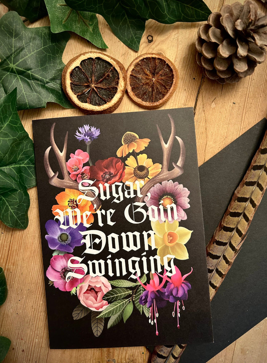 Sugar we’re going down swinging, emo, pop punk, A5 Greetings card