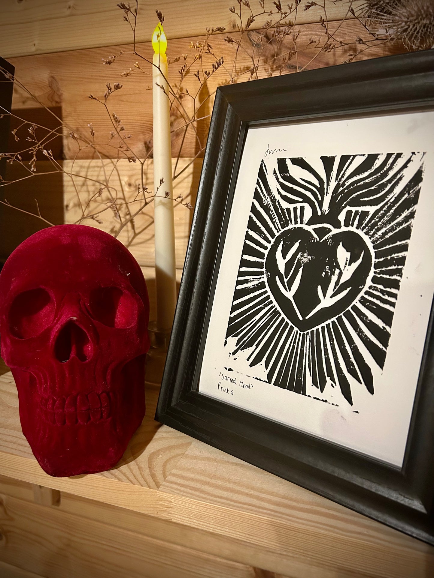 Original Gothic Sacred Heart |A5 Lino Print