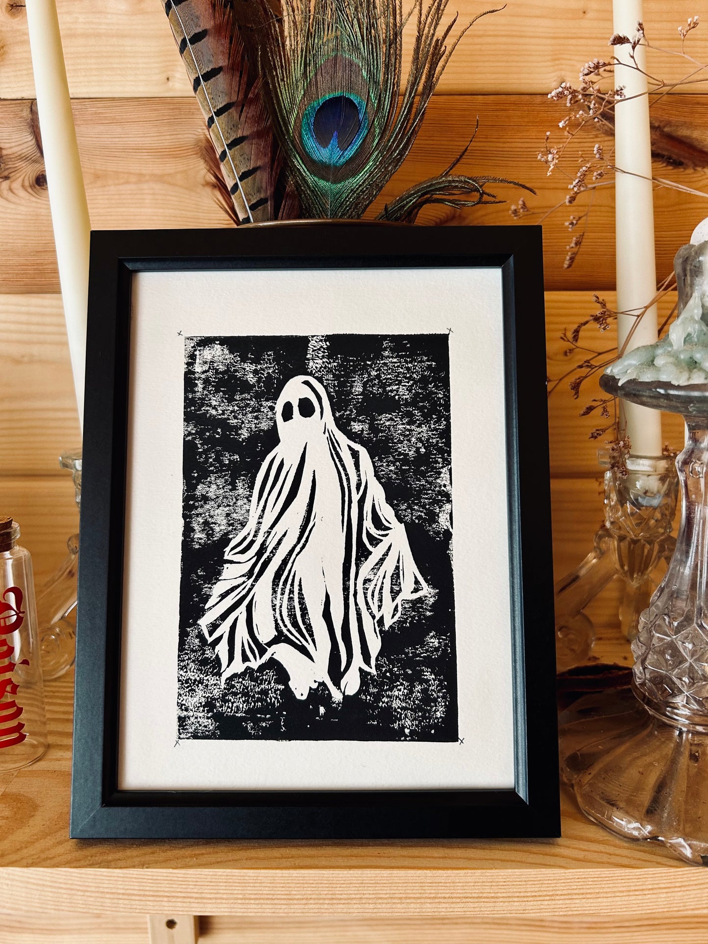Fred the Ghost – Hand-Printed Lino Print