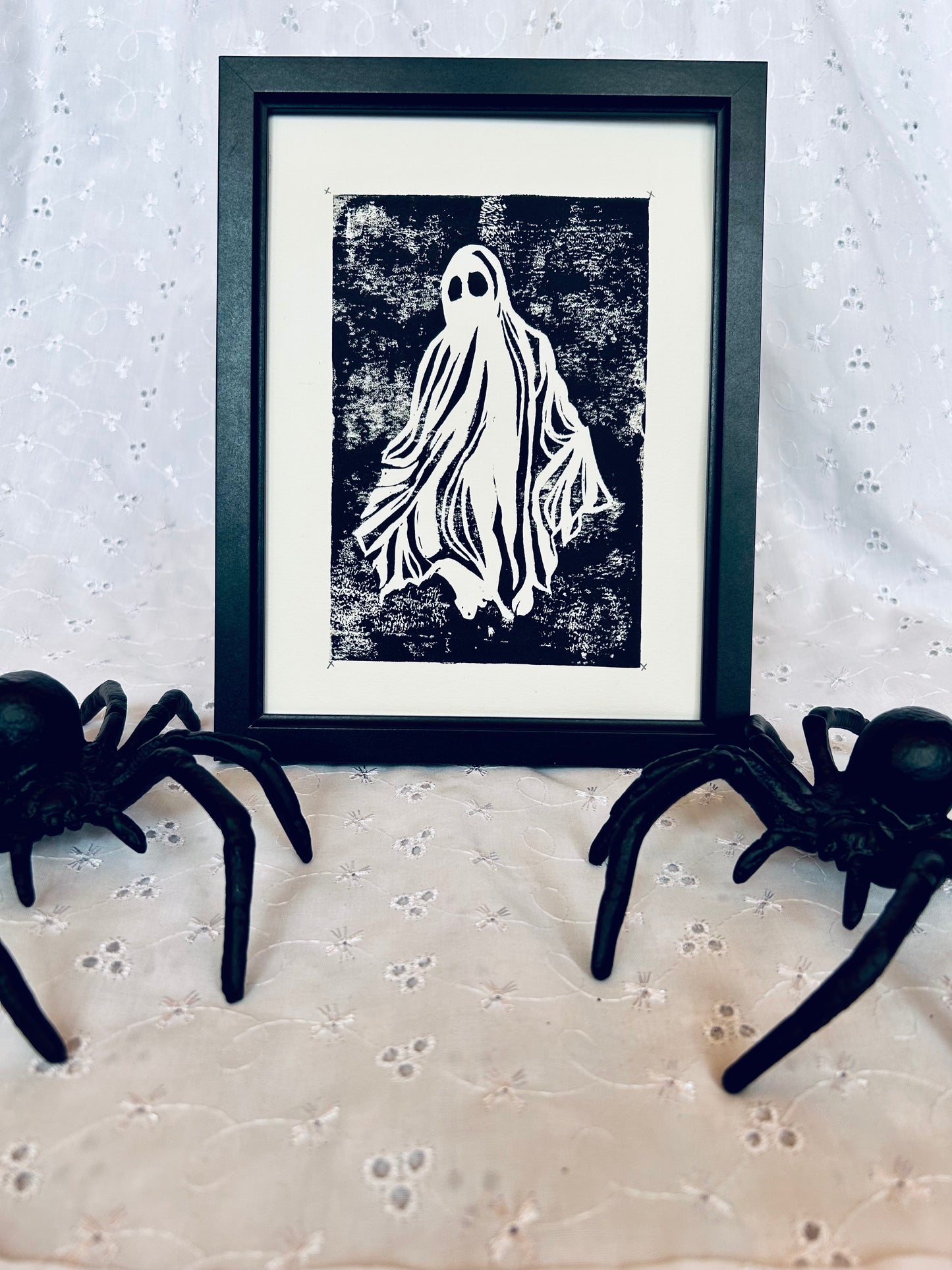 Fred the Ghost – Hand-Printed Lino Print