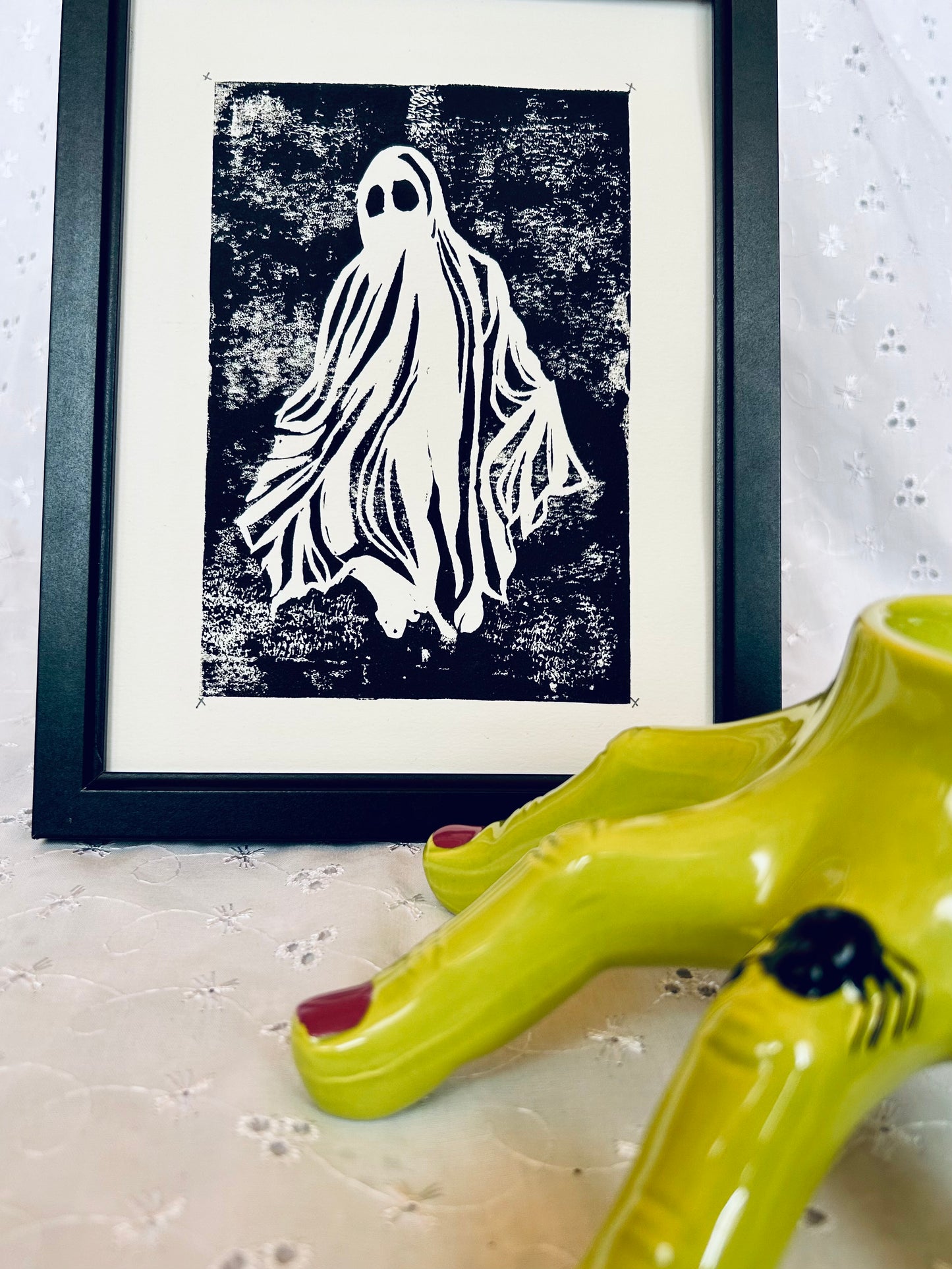 Fred the Ghost – Hand-Printed Lino Print