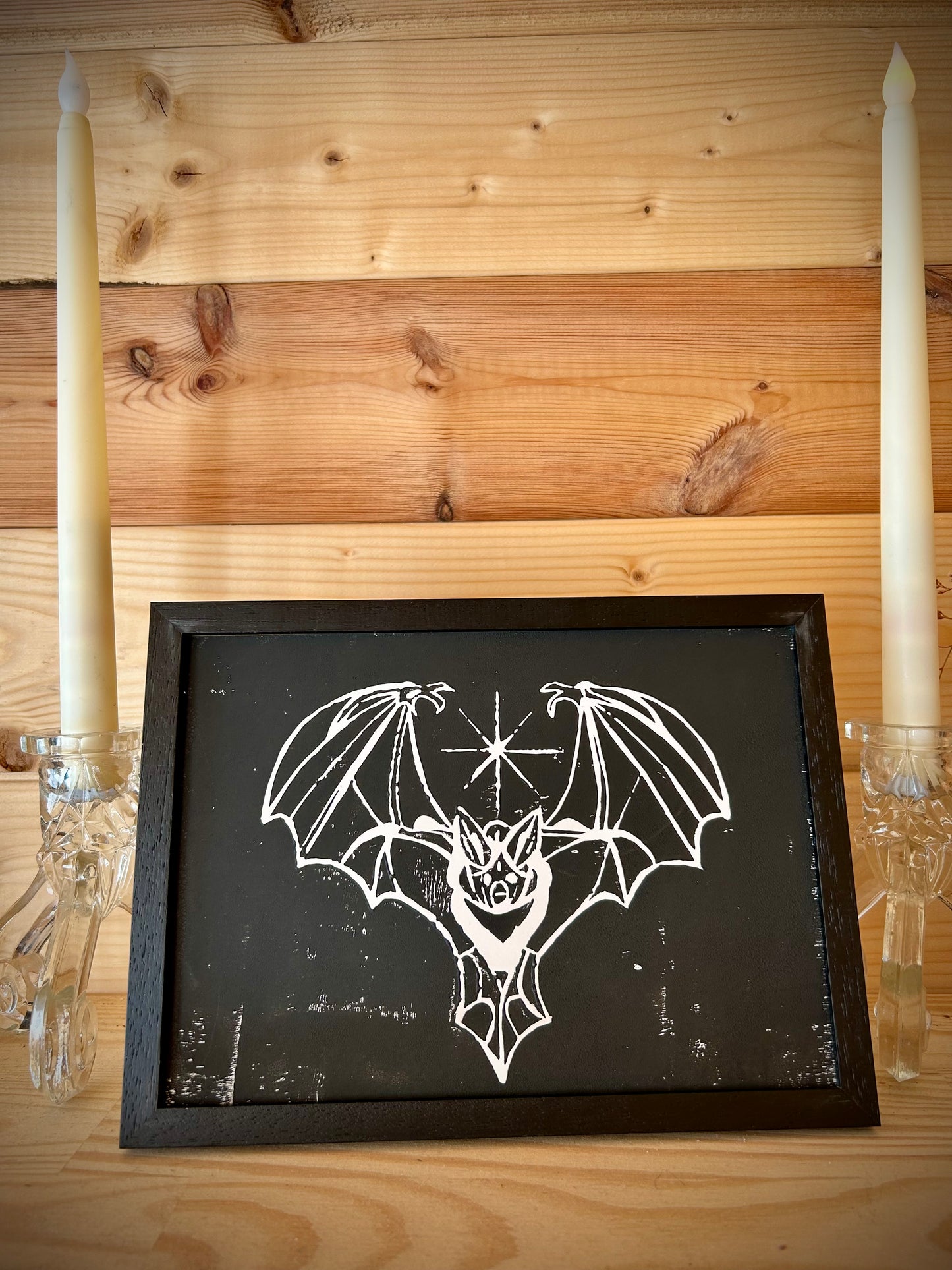 Gothic Bat A5 Lino Print – Handprinted | Framed or Unframed