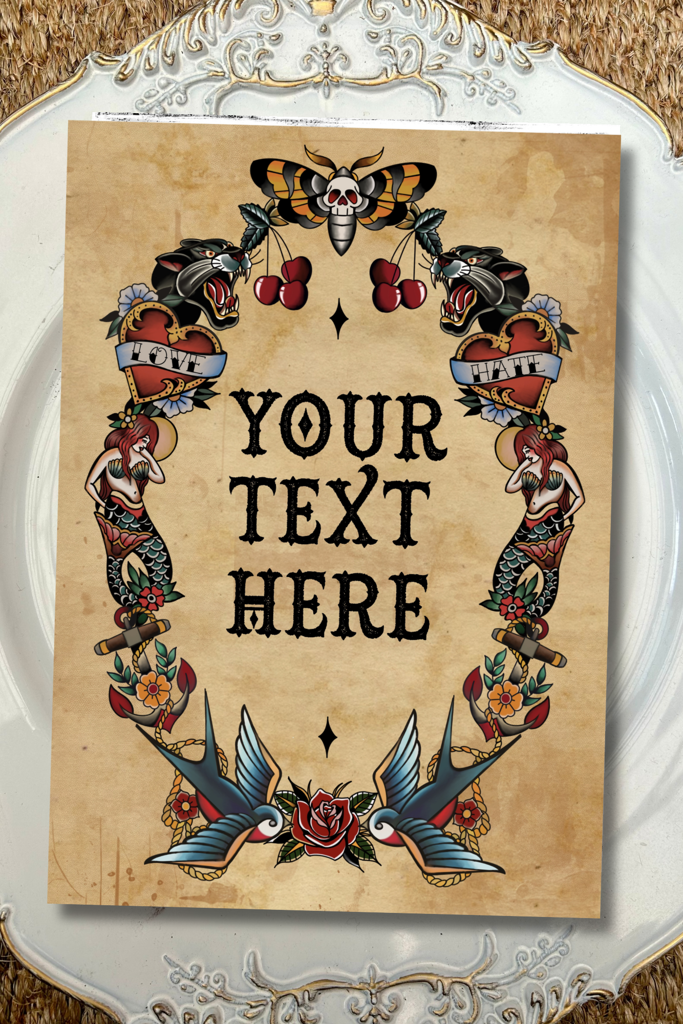 Custom Traditional Tattoo Style Print – A4 Art Print | Framed or Unframed