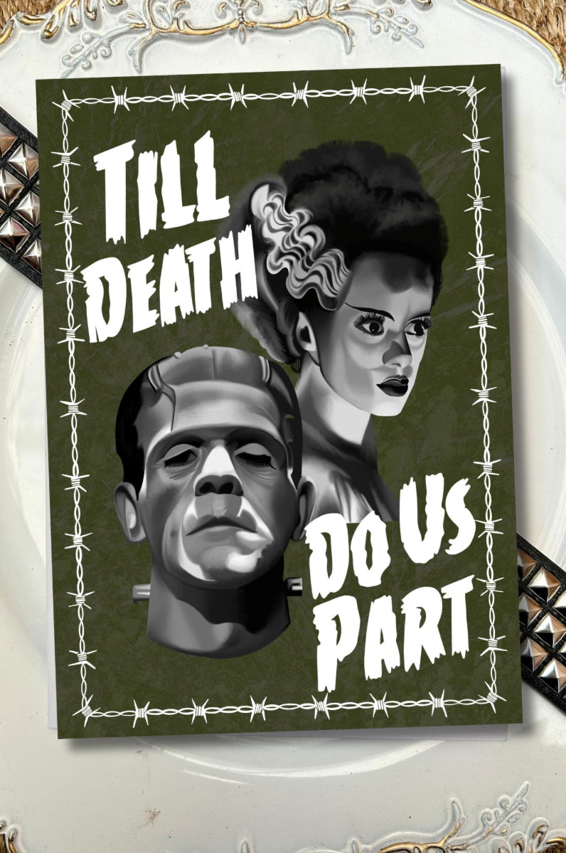 From Death Do Us Part Frankenstein & Bride of Frankenstein Wedding/Engagement Card, gothic, horror, classic horror