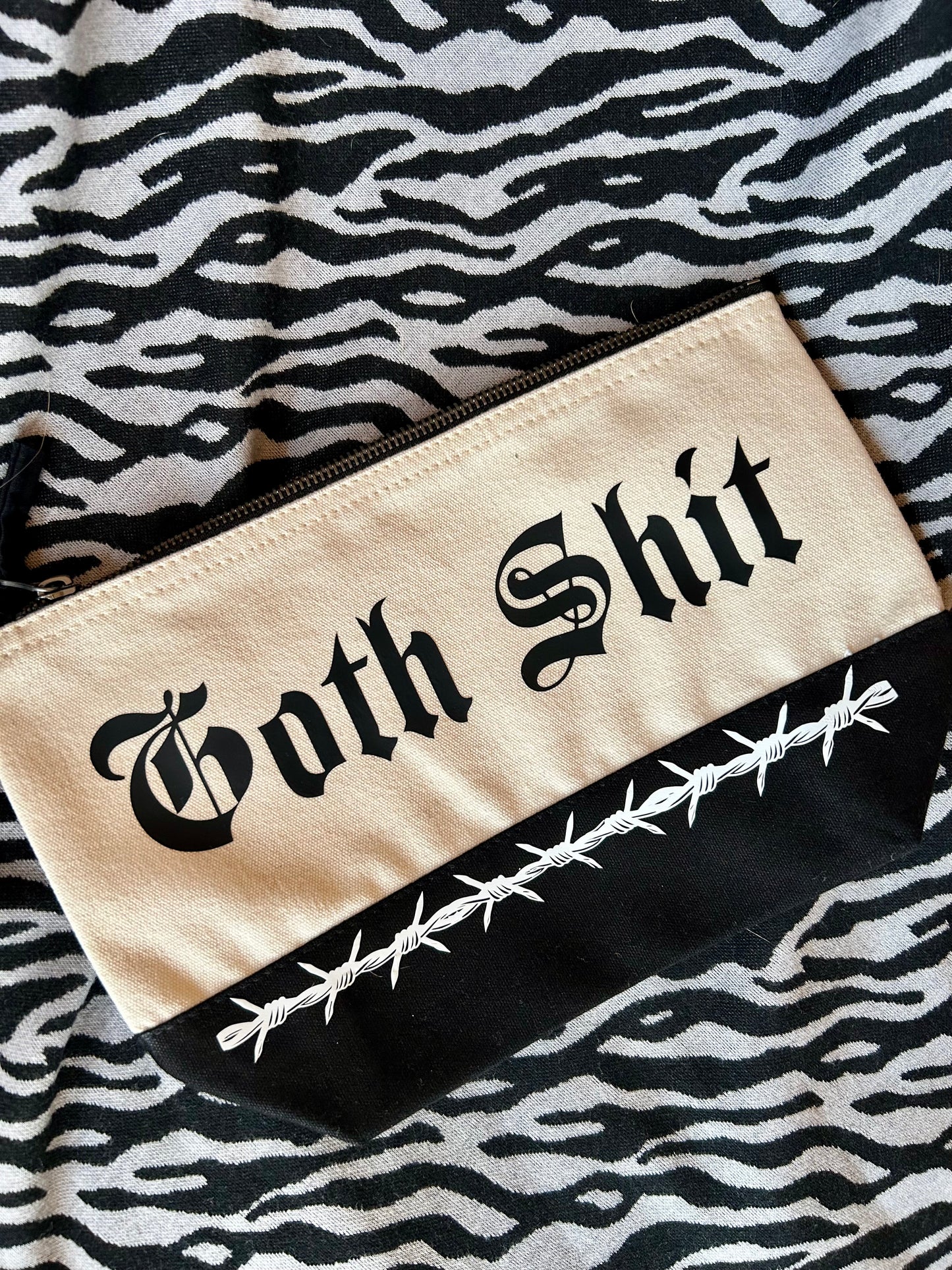 Goth Sh*t Canvas Pouch – Alt Accessories Bag with Barbed Wire Print