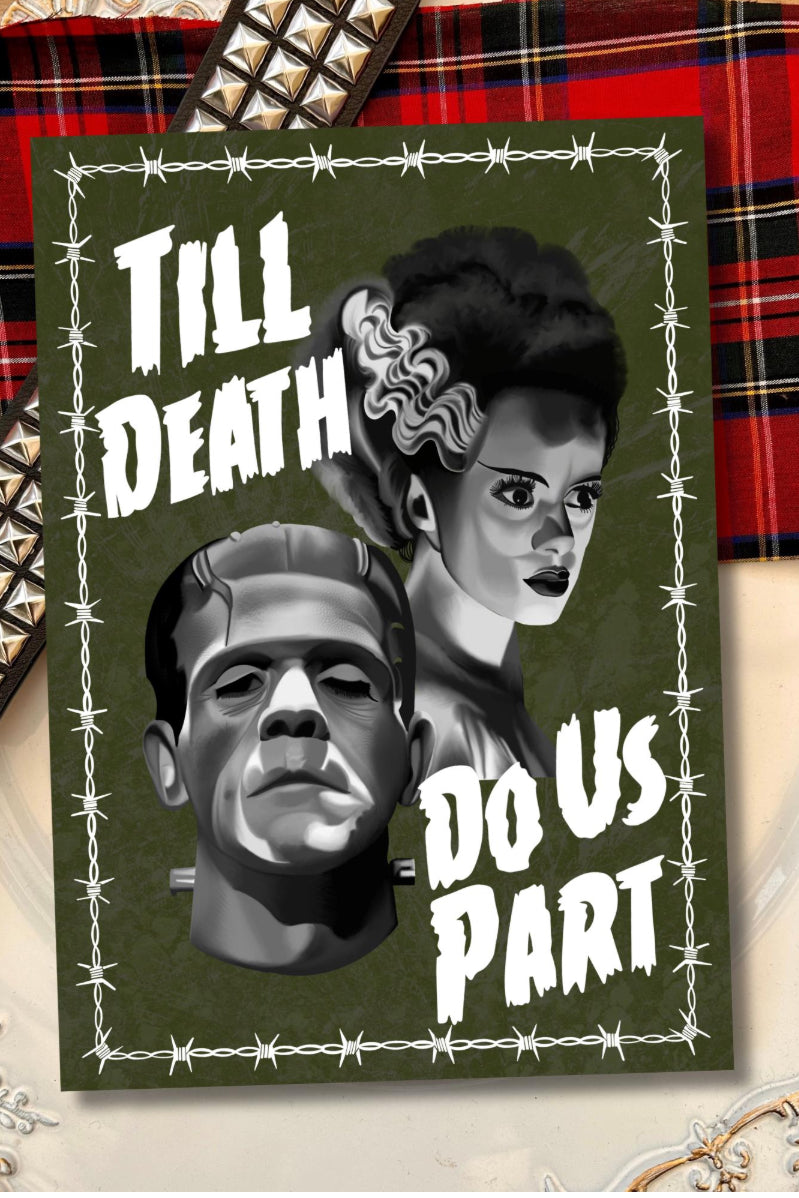 From Death Do Us Part Frankenstein & Bride of Frankenstein Wedding/Engagement Card, gothic, horror, classic horror