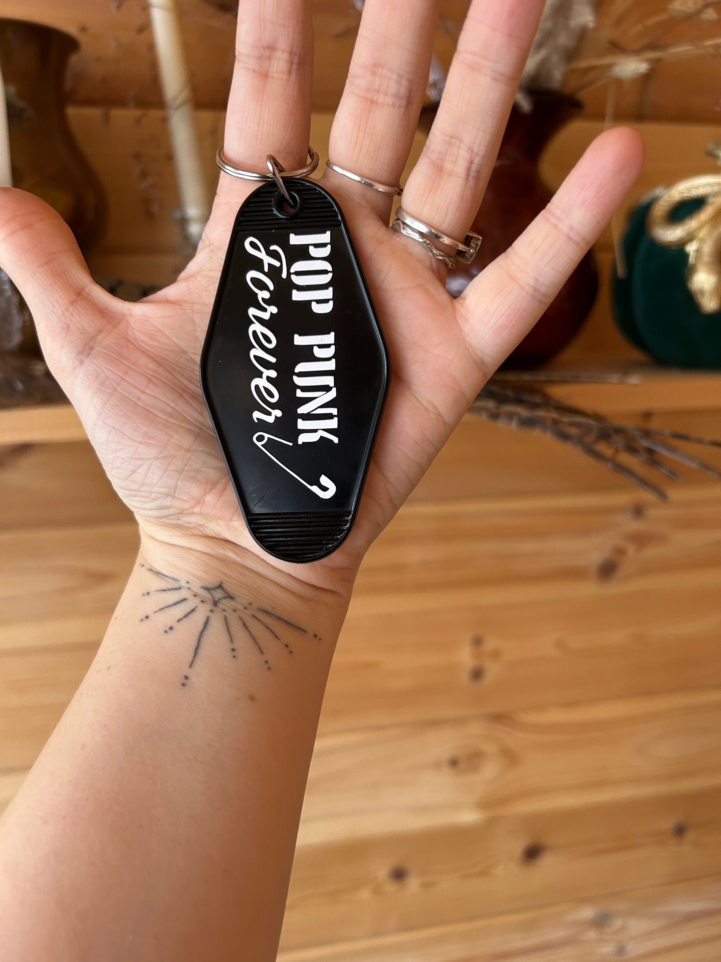Pop Punk Forever Motel Key Ring | Checkerboard Lightning Bolt Bag Charm