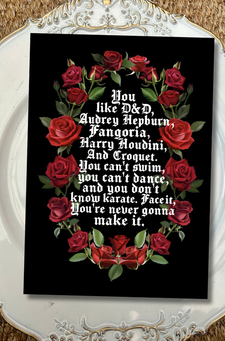 My Chemical Romance Inspired Greeting Card | "I'm Not Okay" Lyrics | Gothic Rose Illustration | Premium| A4 Print