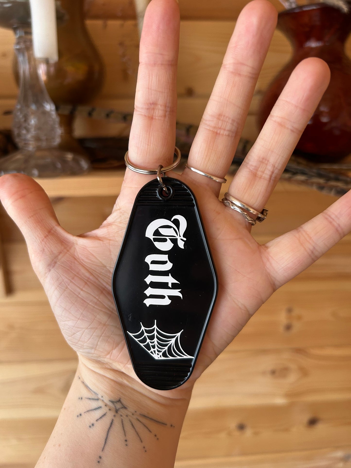 Goth Motel Key Ring | Cobweb Bag Charm for Gothic & Alt Style