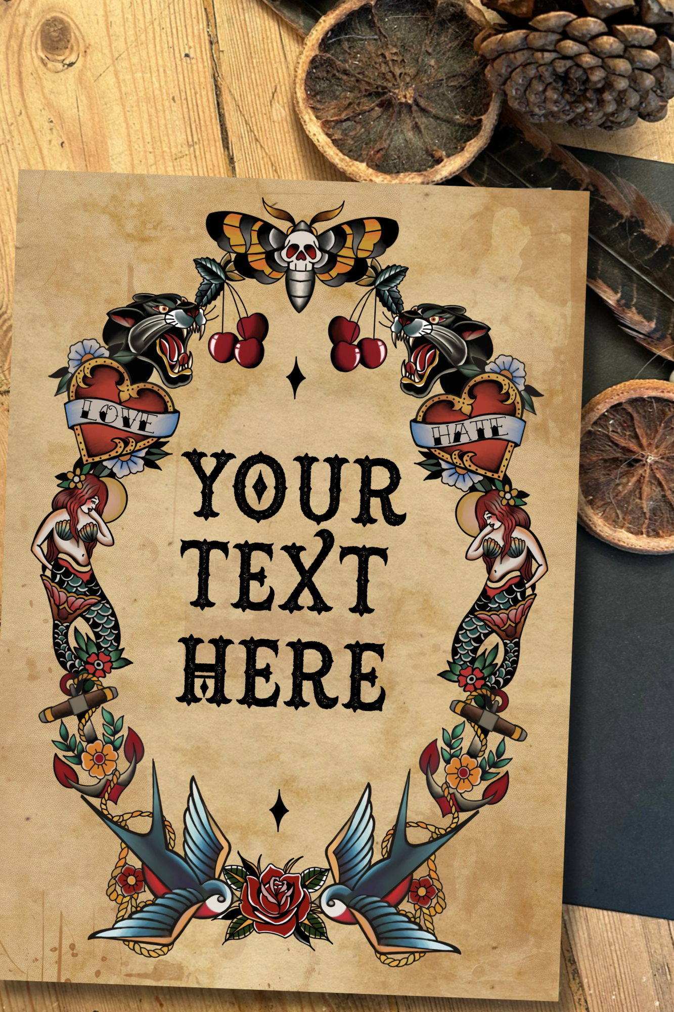 Custom Traditional Tattoo Style Print – A4 Art Print | Framed or Unframed