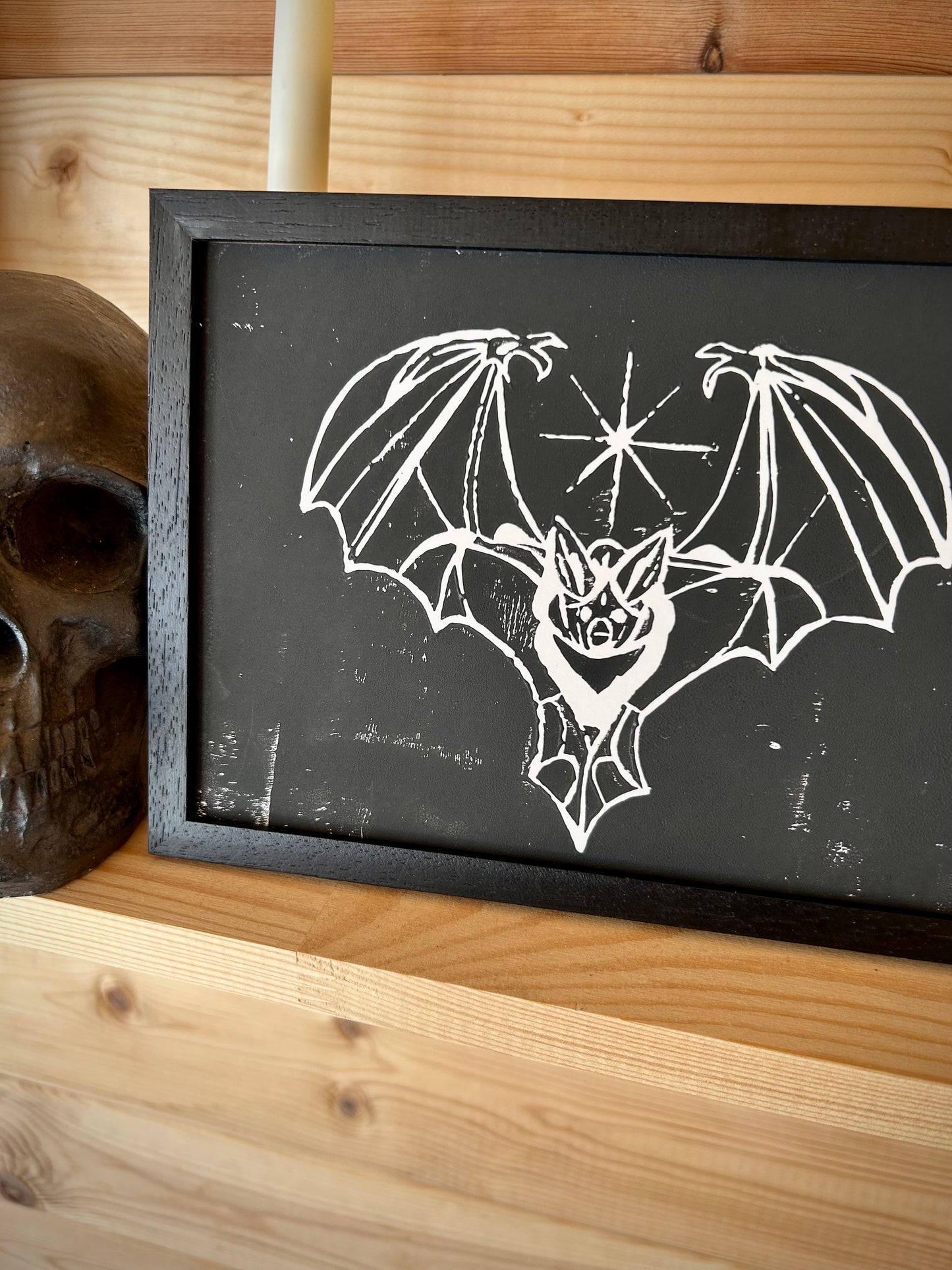 Gothic Bat A5 Lino Print – Handprinted | Framed or Unframed