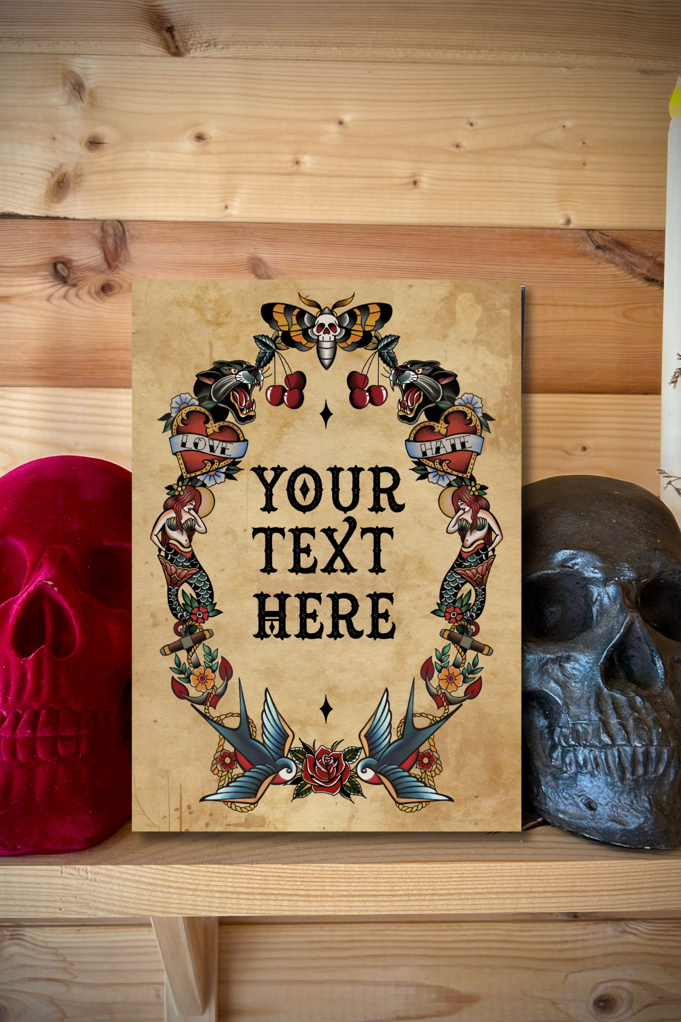 Custom Traditional Tattoo Style Print – A4 Art Print | Framed or Unframed