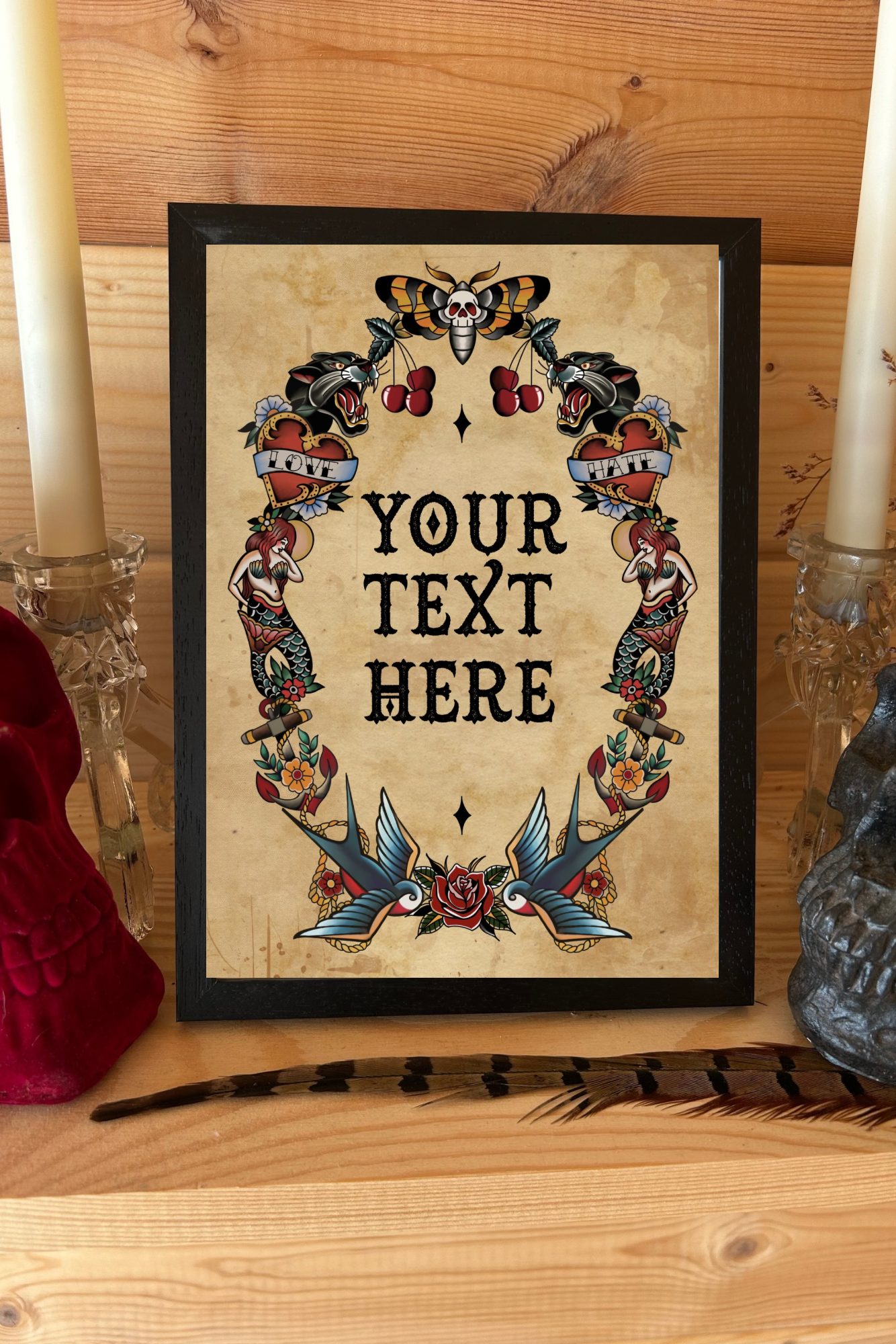 Custom Traditional Tattoo Style Print – A4 Art Print | Framed or Unframed