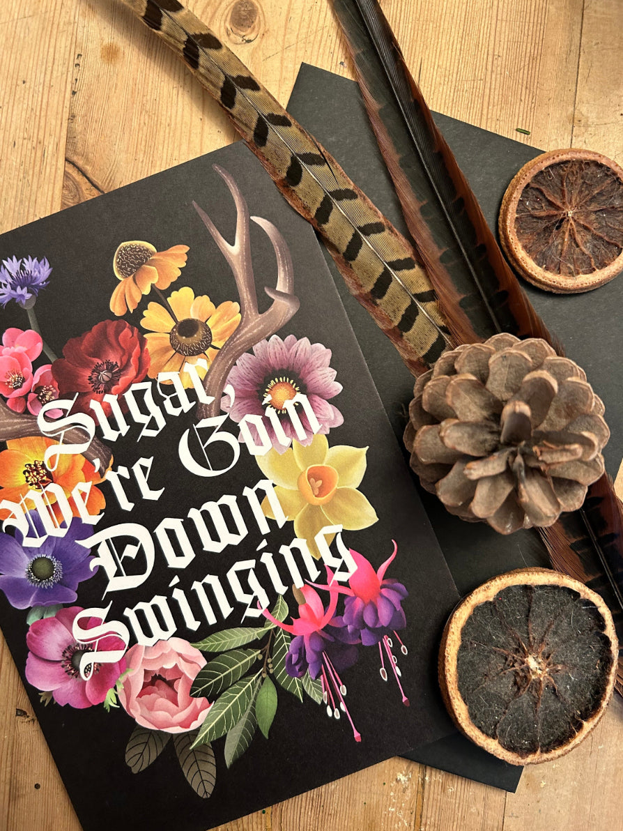 Sugar we’re going down swinging, emo, pop punk, A5 Greetings card
