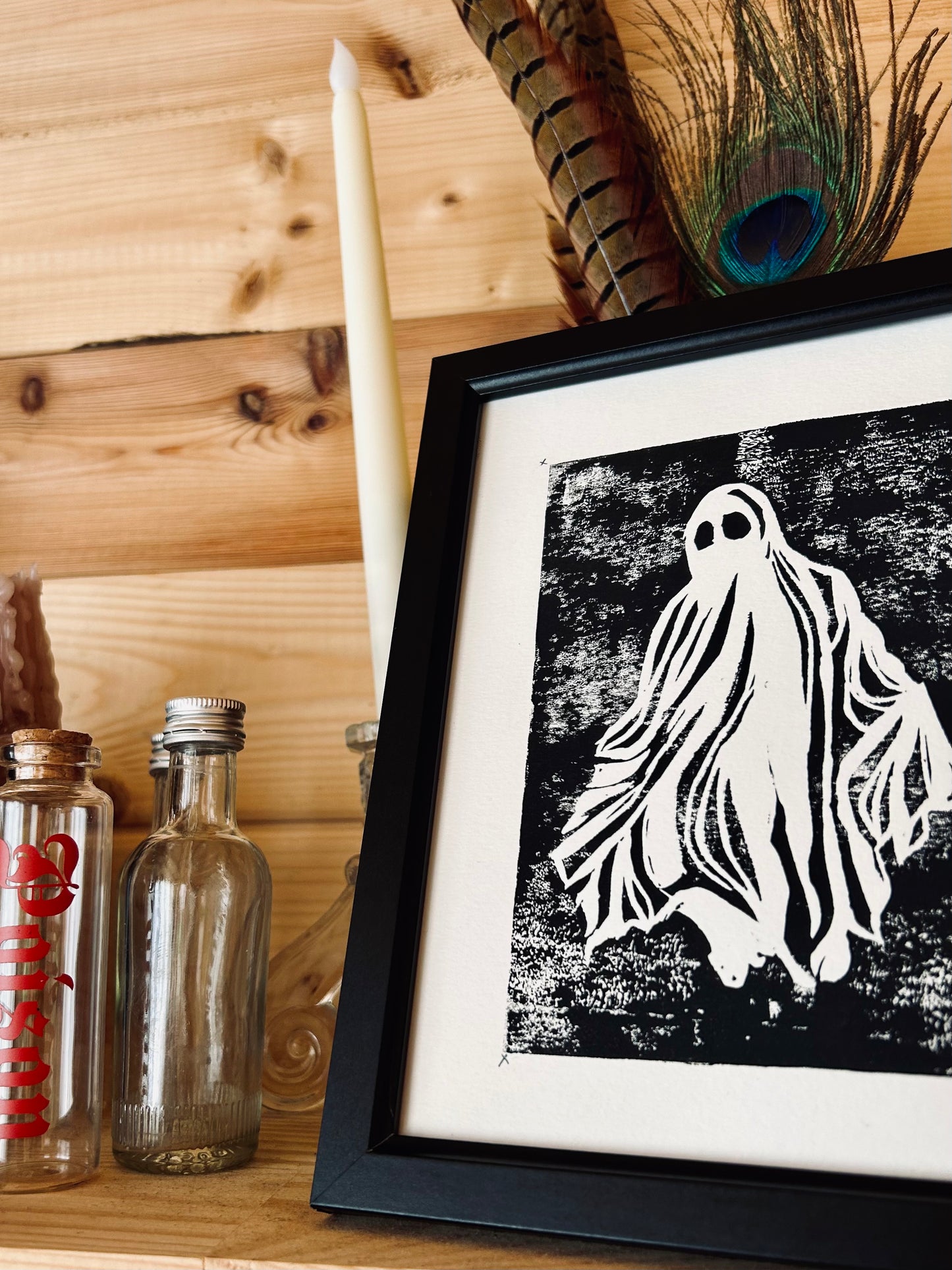 Fred the Ghost – Hand-Printed Lino Print