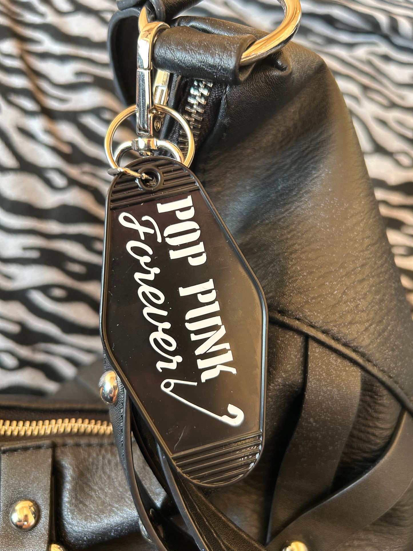 Pop Punk Forever Motel Key Ring | Checkerboard Lightning Bolt Bag Charm
