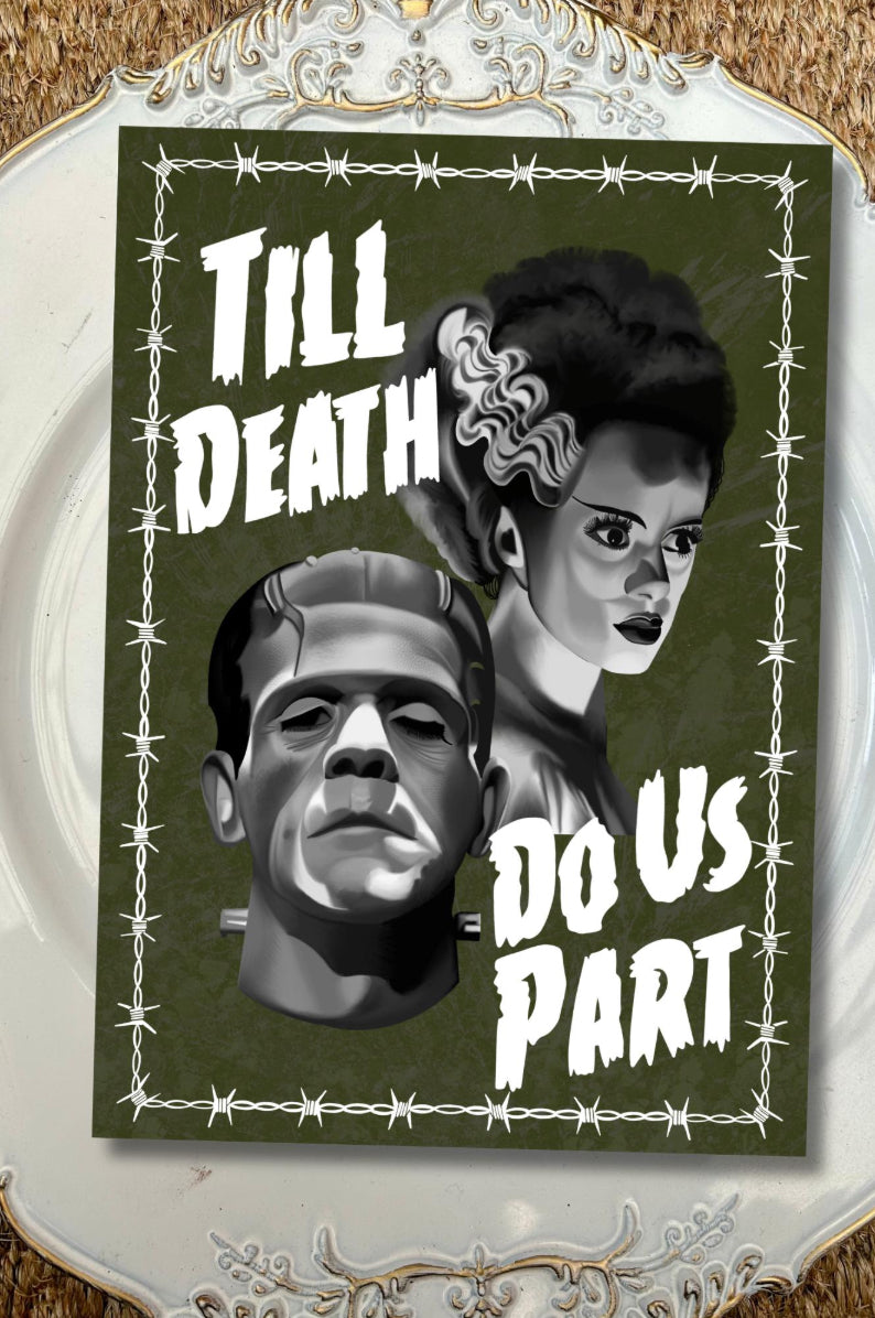 From Death Do Us Part Frankenstein & Bride of Frankenstein Wedding/Engagement Card, gothic, horror, classic horror