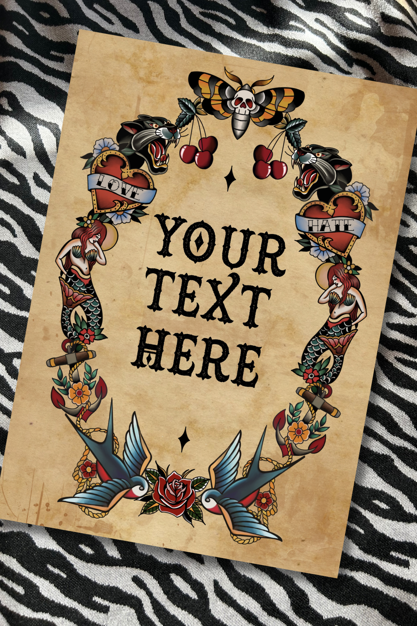 Custom Traditional Tattoo Style Print – A4 Art Print | Framed or Unframed