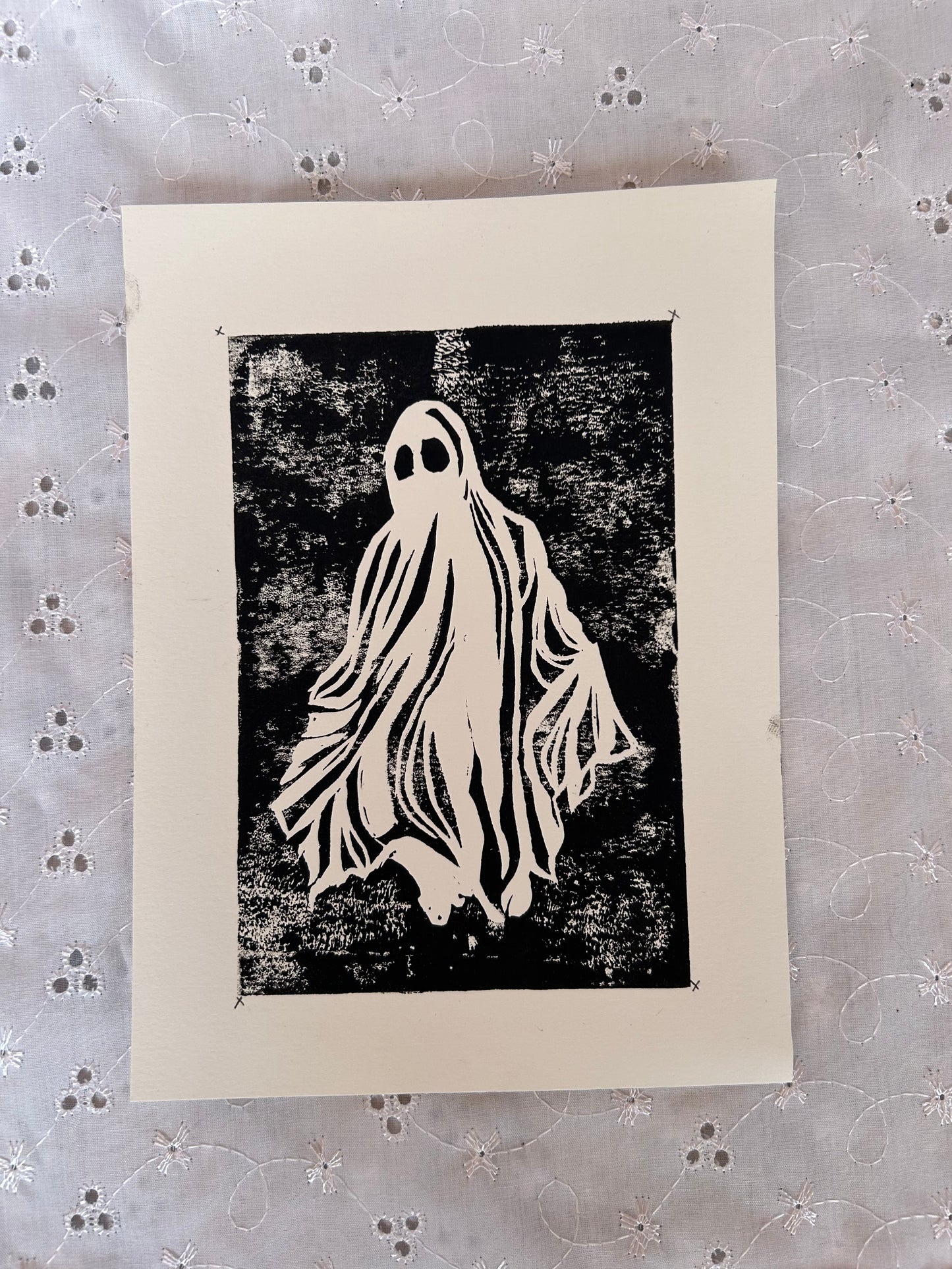 Fred the Ghost – Hand-Printed Lino Print