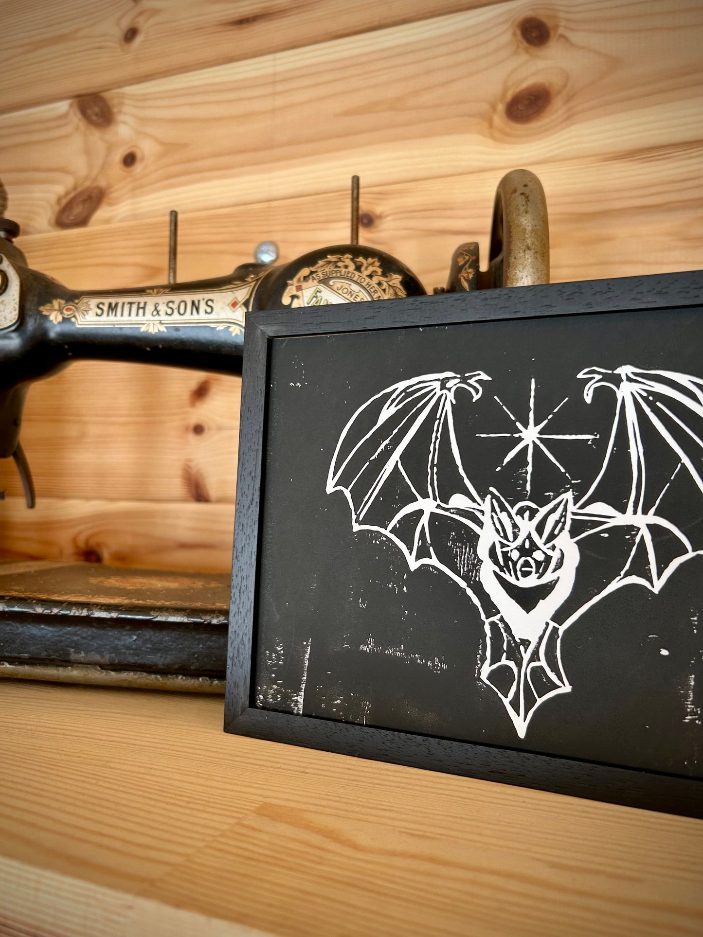 Gothic Bat A5 Lino Print – Handprinted | Framed or Unframed