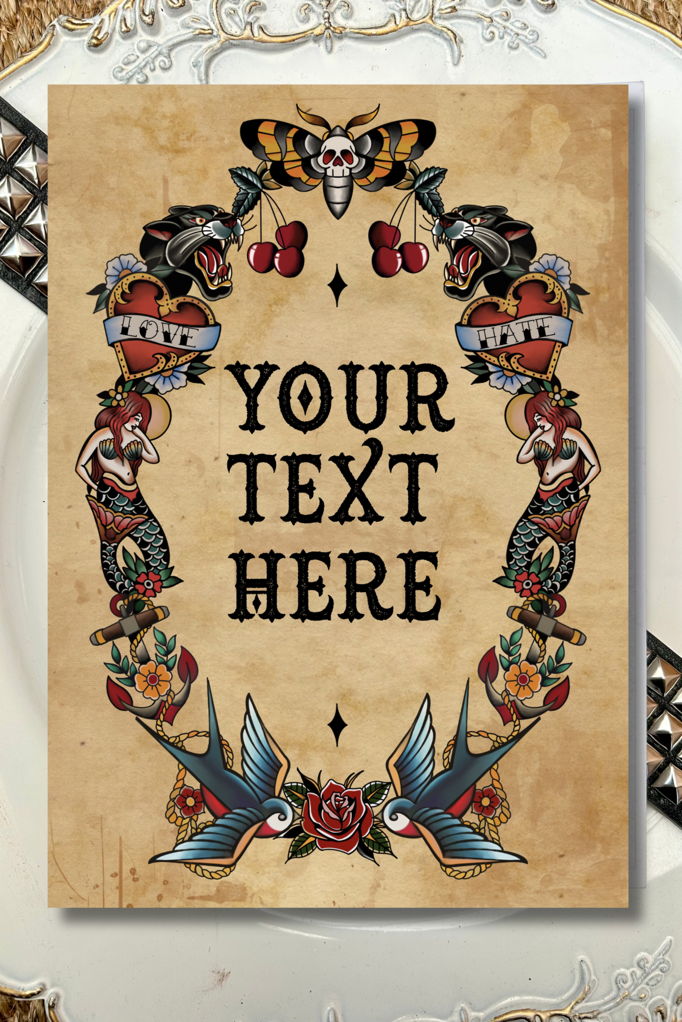 Custom Traditional Tattoo Style Print – A4 Art Print | Framed or Unframed