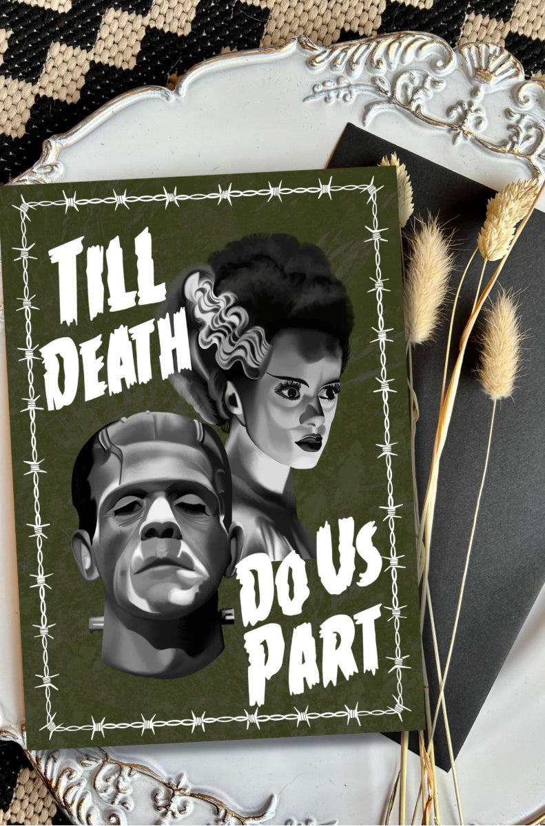 From Death Do Us Part Frankenstein & Bride of Frankenstein Wedding/Engagement Card, gothic, horror, classic horror