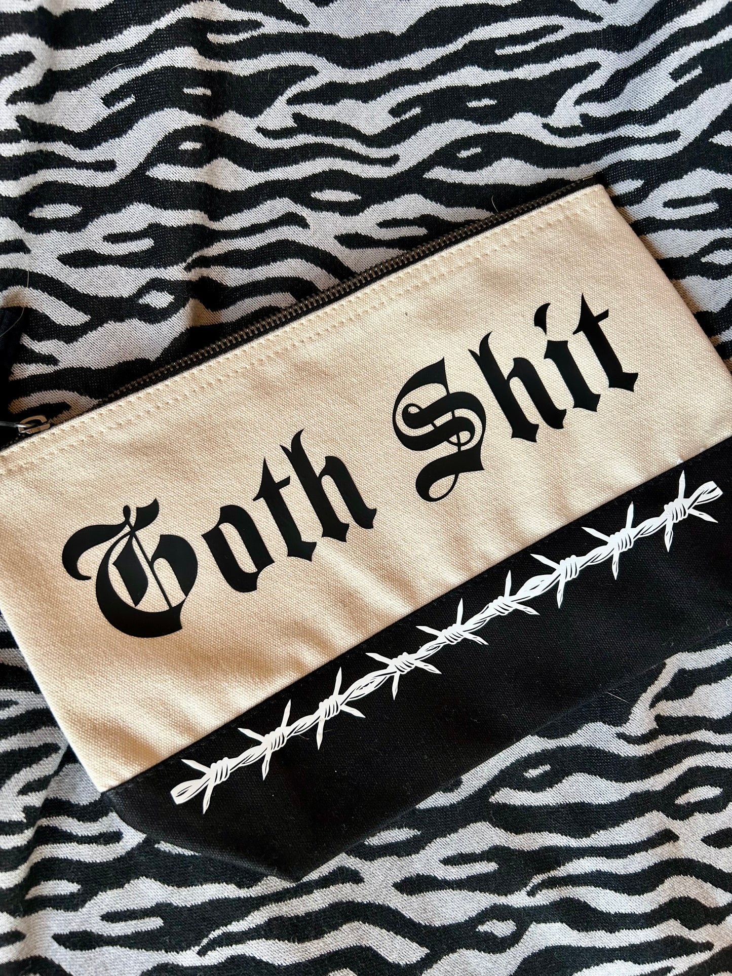 Goth Sh*t Canvas Pouch – Alt Accessories Bag with Barbed Wire Print