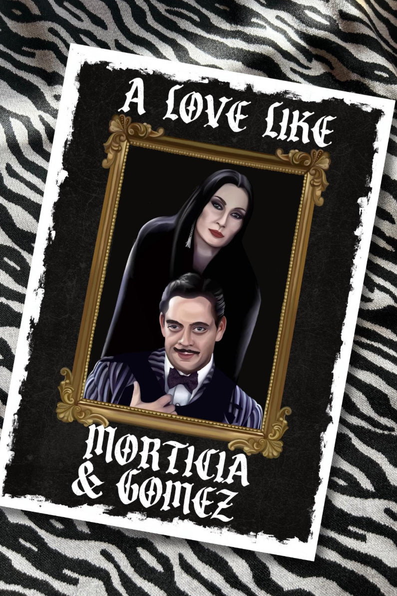 Addams family Inspired Gothic Card – morticia & Gomez Portrait-Valentine’s day/anniversary/ wedding