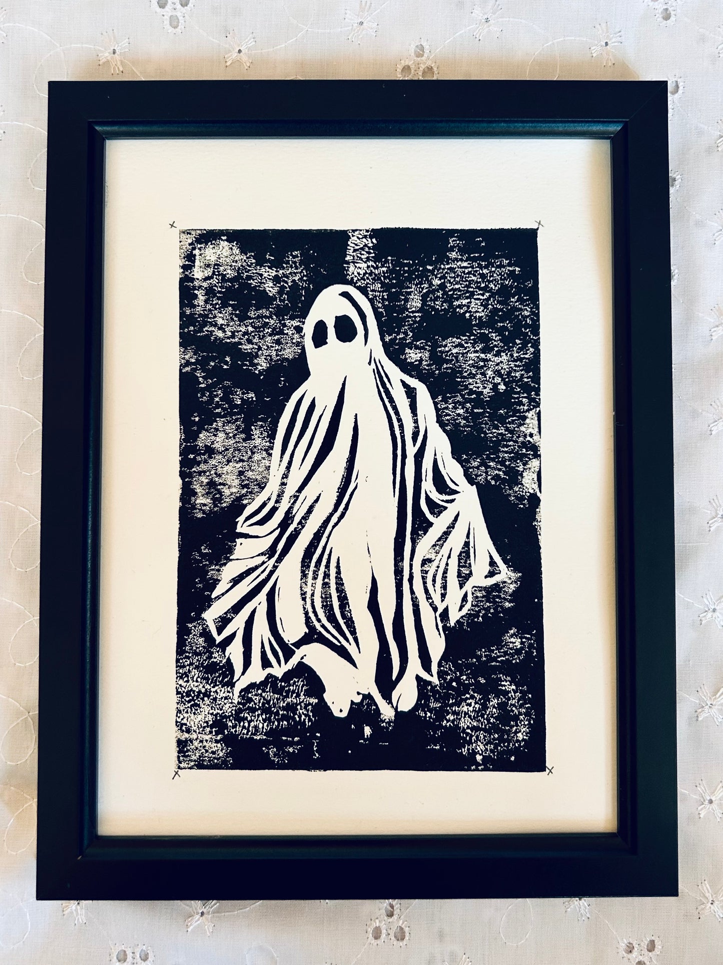 Fred the Ghost – Hand-Printed Lino Print