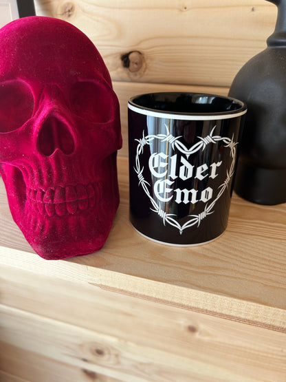 Elder Emo Mug – 330ml Black and White Barbed Wire Design