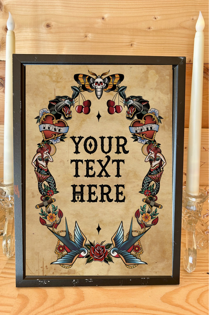 Custom Traditional Tattoo Style Print – A4 Art Print | Framed or Unframed