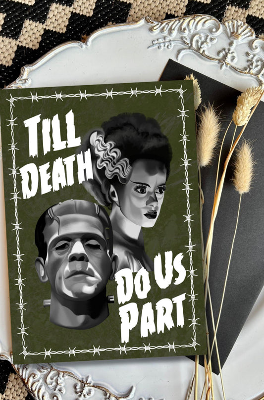 From Death Do Us Part Frankenstein & Bride of Frankenstein Wedding/Engagement Card, gothic, horror, classic horror