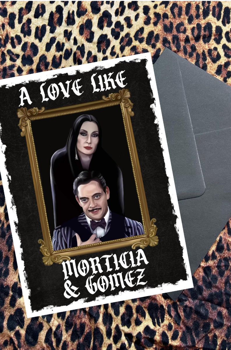 Addams family Inspired Gothic Card – morticia & Gomez Portrait-Valentine’s day/anniversary/ wedding