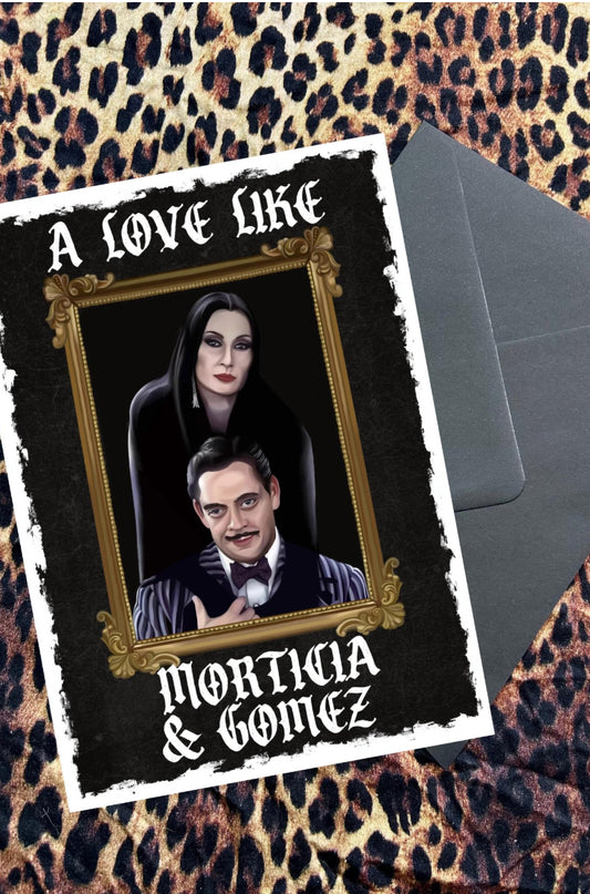 Addams family Inspired Gothic Card – morticia & Gomez Portrait-Valentine’s day/anniversary/ wedding