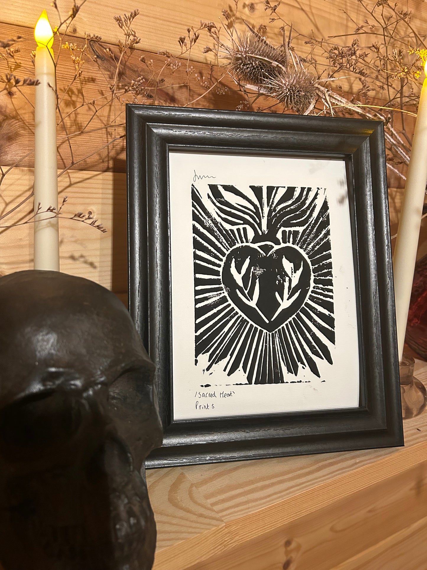 Original Gothic Sacred Heart |A5 Lino Print