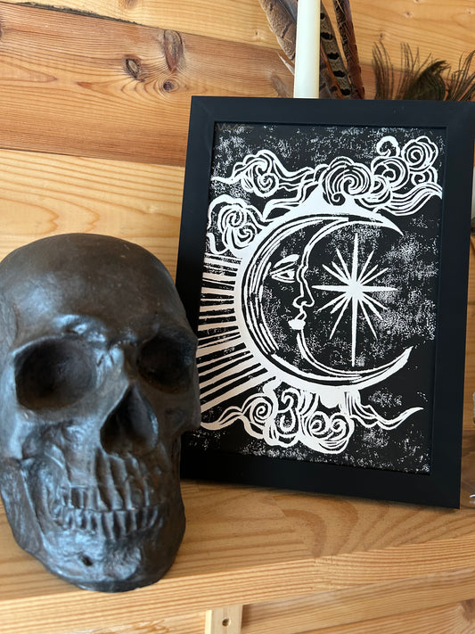 Celestial Moon Lino Print (A5)
