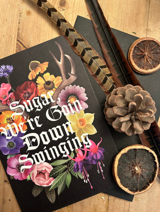 Sugar we’re going down swinging, emo, pop punk, A5 Greetings card