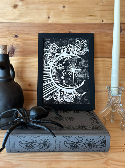 Celestial Moon Lino Print (A5)