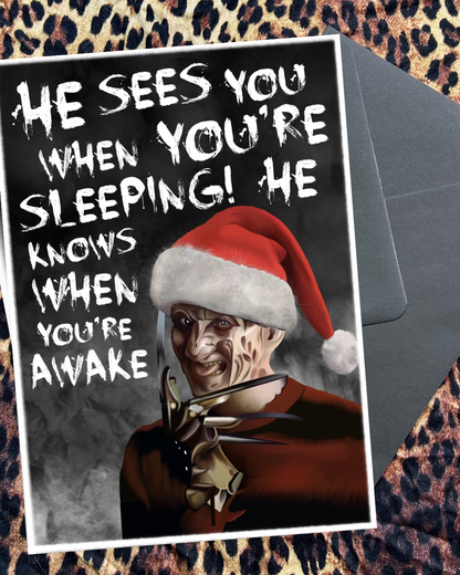 He Sees You When You’re Sleeping A5 Christmas Card